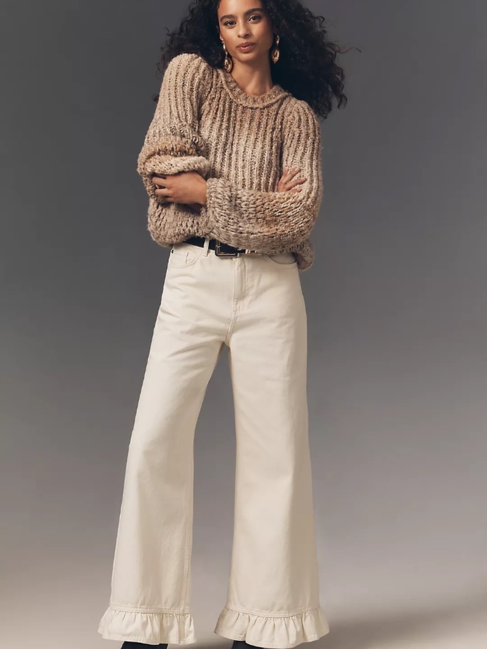 NWT Anthropologie Pilcro Scandi Mid-Rise Wide Leg Ruffle Hem Jeans 30 - Picture 2 of 4